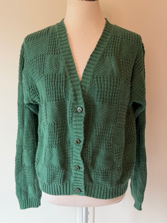 Boundary Waters Sweaters - Boundary Waters Vintage Green Mixed Stitch Knit Cardigan Sweater Button Up Large